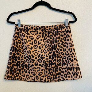 Zara Tan Black Leopard Cheetah Animal Print Faux Suede Mini Skirt | Small